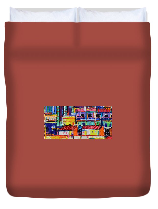 Abstract Duvet Cover featuring the painting Barcelona Abstract Rooftops by Ana Maria Edulescu