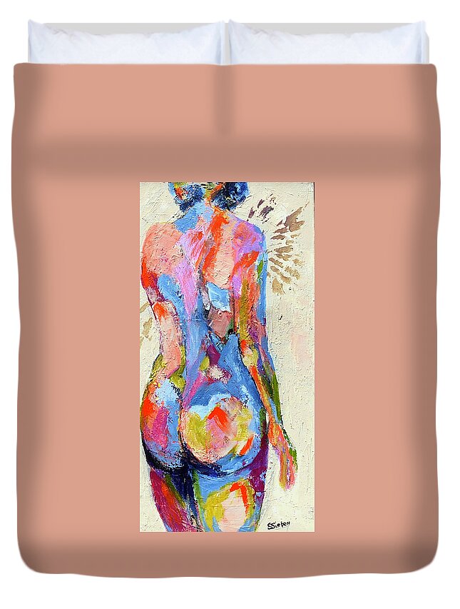 Figurative Duvet Cover featuring the painting Barely There by Sharon Sieben