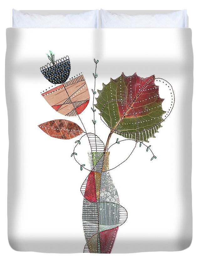 Collage Duvet Cover featuring the mixed media Bark and Leaves by Lucie Duclos
