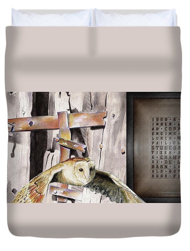 Barn Finds Duvet Cover featuring the digital art Barn Finds / Copper Mist by David Squibb