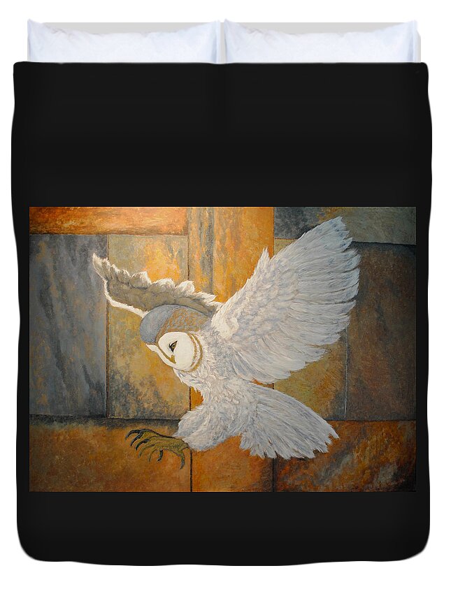 Nature Duvet Cover featuring the painting Barn Owl by Vallee Johnson