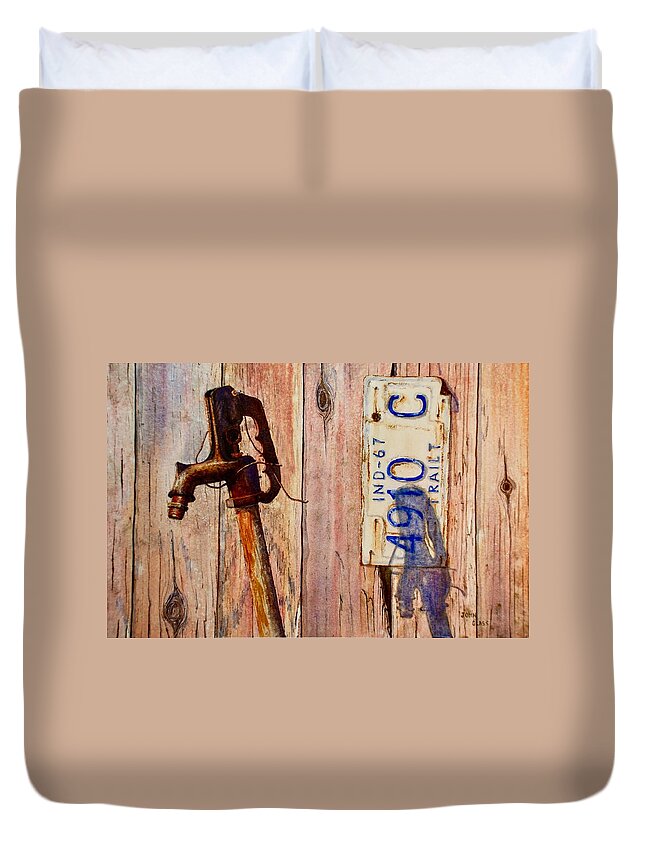 Old Barn Duvet Cover featuring the painting Barn Repair by John Glass