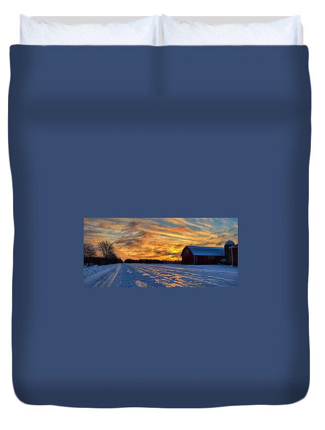 Winter Duvet Cover featuring the photograph Barn Sunrise by Brook Burling