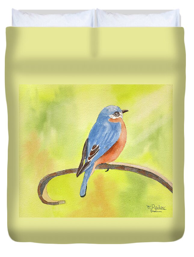 Bluebird Duvet Cover featuring the painting Barry Bluebird by Richard Stedman