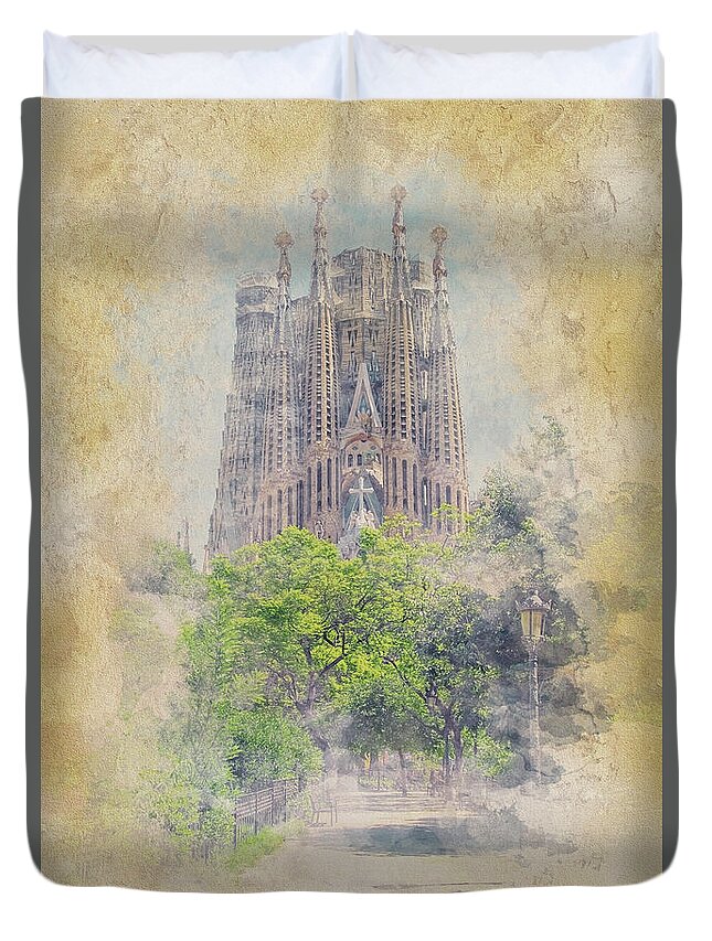 Architect Duvet Cover featuring the mixed media Basilica de la Sagrada Familia by Manjik Pictures