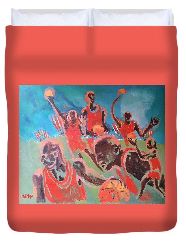 Enrico Garff Duvet Cover featuring the painting Basketball Soul by Enrico Garff