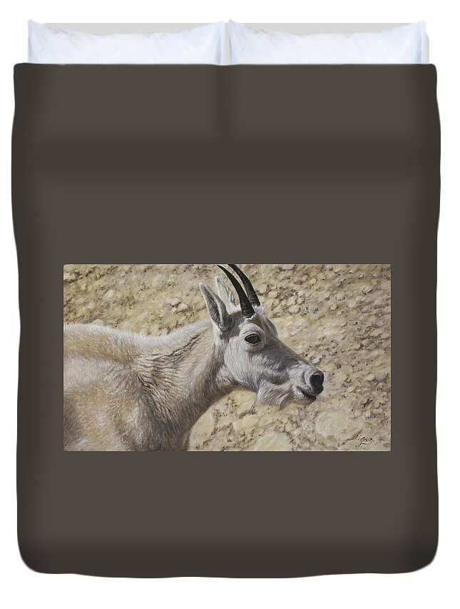 Mountain Goat Duvet Cover featuring the painting Basking In The Light by Tammy Taylor