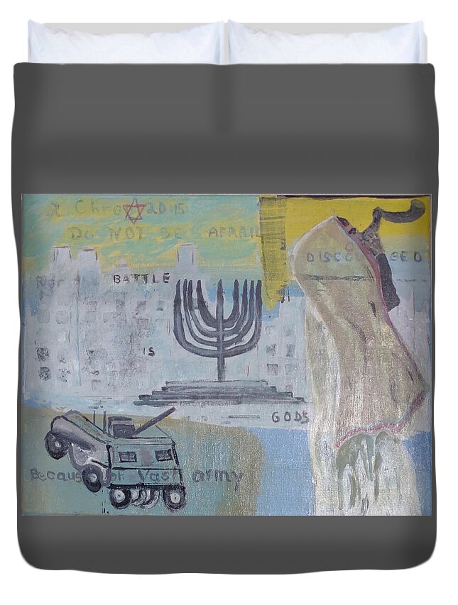 Jewish Duvet Cover featuring the painting Battle Is God's by Suzanne Berthier
