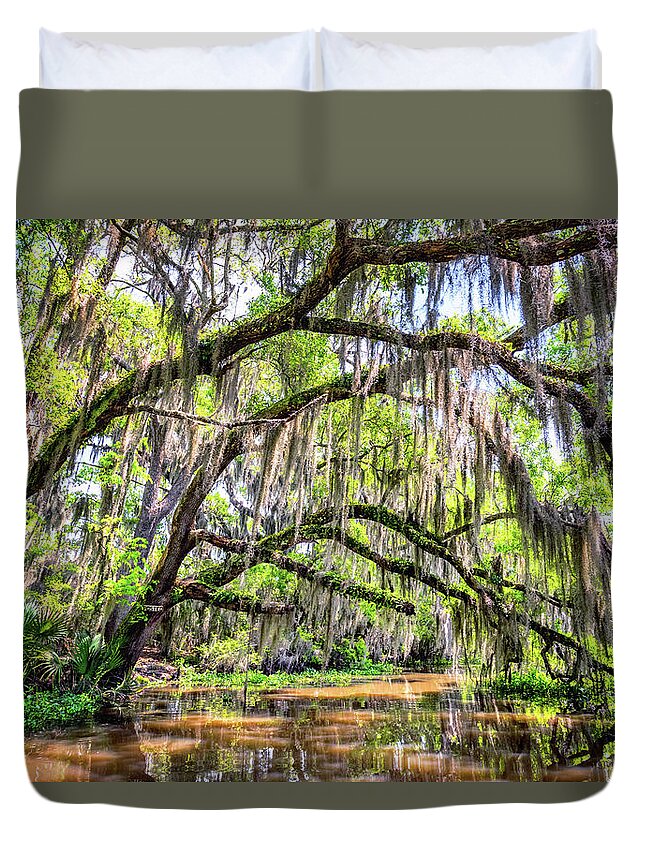 Louisiana Duvet Cover featuring the photograph Bayou Cathedral by Andy Crawford