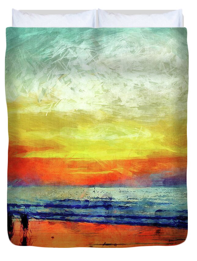 Beach Duvet Cover featuring the digital art Beach At Sunset by Phil Perkins