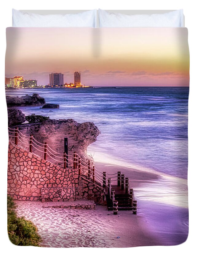 Cancun Duvet Cover featuring the photograph Beach light before sunrise by Tatiana Travelways