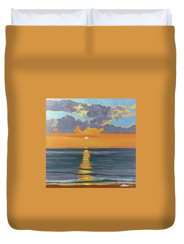 Beach Duvet Cover featuring the painting Beach Sunrise by Anne Marie Brown