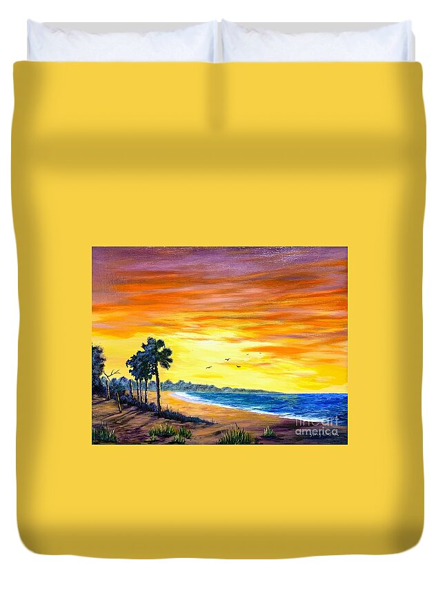 Beach Duvet Cover featuring the painting Beach Sunrise by Jerry Walker