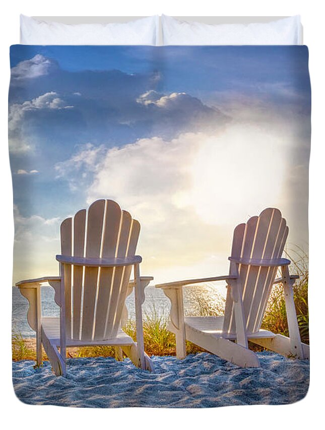 Clouds Duvet Cover featuring the photograph Beach Time by Debra and Dave Vanderlaan