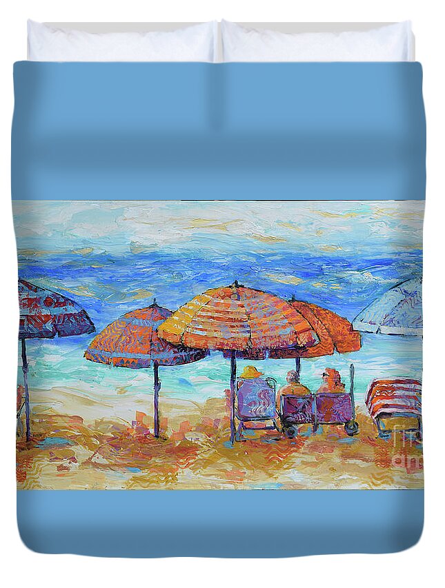  Duvet Cover featuring the painting Beach Umbrellas by Jyotika Shroff