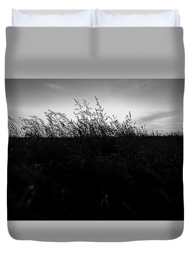 Sand Dunes Duvet Cover featuring the photograph Beachgrass Sunset Black and White by Pelo Blanco Photo