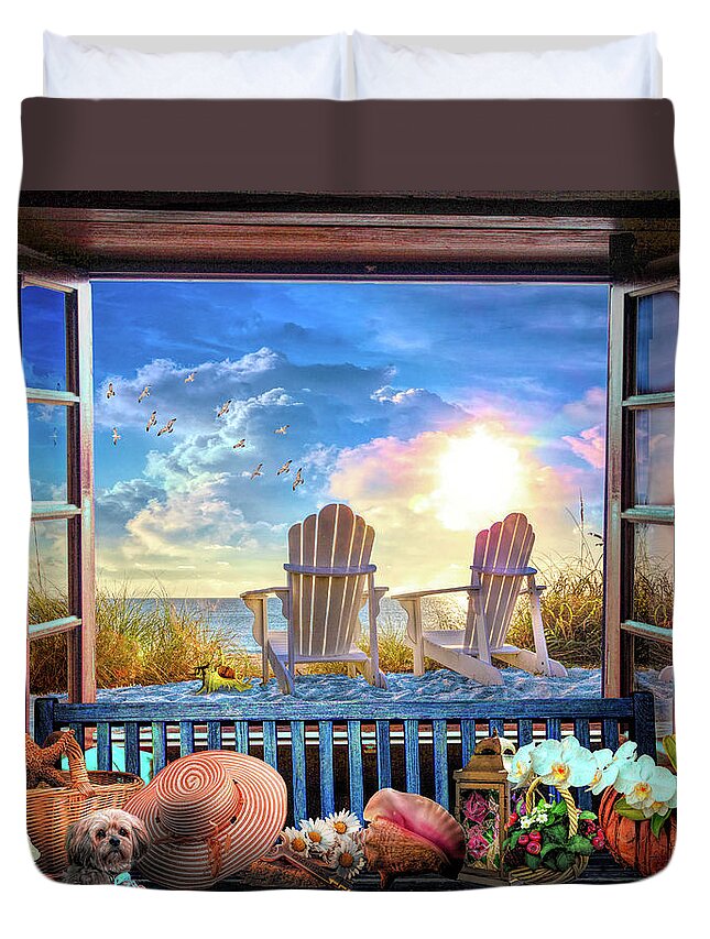 Clouds Duvet Cover featuring the photograph Beachhouse Vacation by Debra and Dave Vanderlaan