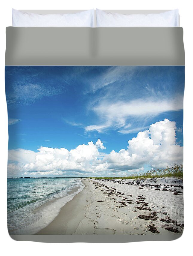 Seaweed Duvet Cover featuring the photograph Beachy Sand Dunes and Seaweed by Beachtown Views