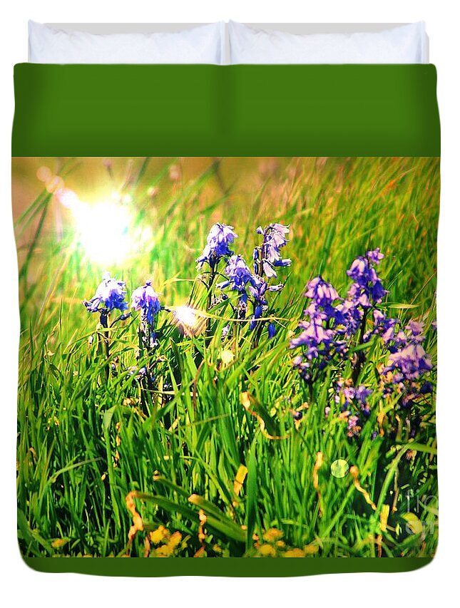 Bluebells Duvet Cover featuring the photograph Beams On Bluebells by Kimberly Furey