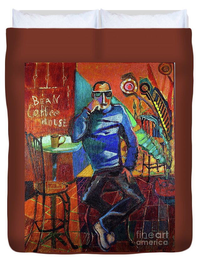 Bean Coffee House Duvet Cover featuring the painting Bean Coffee House by Cherie Salerno