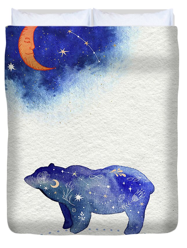 Bear And Moon Duvet Cover featuring the painting Bear And Moon by Garden Of Delights