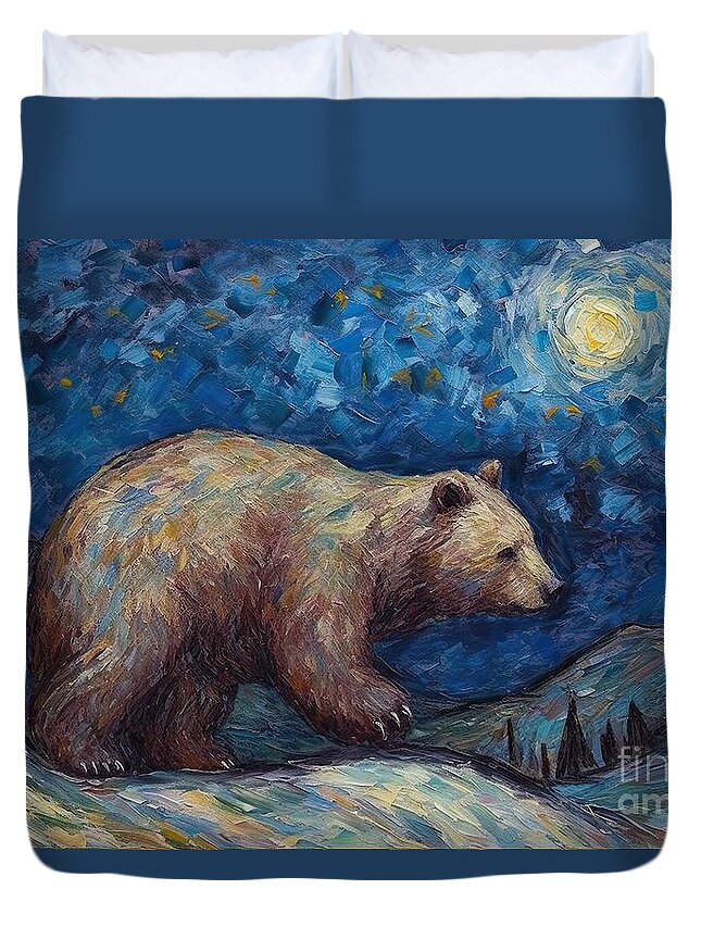 Drawing Duvet Cover featuring the painting Bear Painting by N Akkash