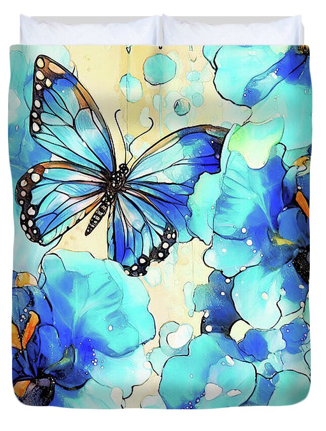 Blue Butterfly Duvet Cover featuring the painting Beautiful Blue Butterfly by Tina LeCour