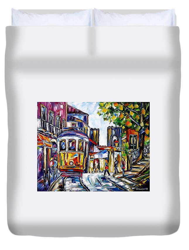 People In The City Duvet Cover featuring the painting Beautiful Lisbon by Mirek Kuzniar