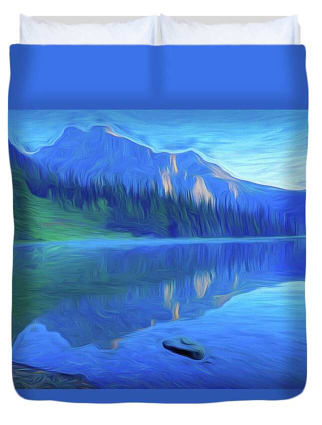 Banff Duvet Cover featuring the digital art Beautiful Morning on Emerald Lake Yoho National Park British Columbia Canada Digital Painting by Toby McGuire