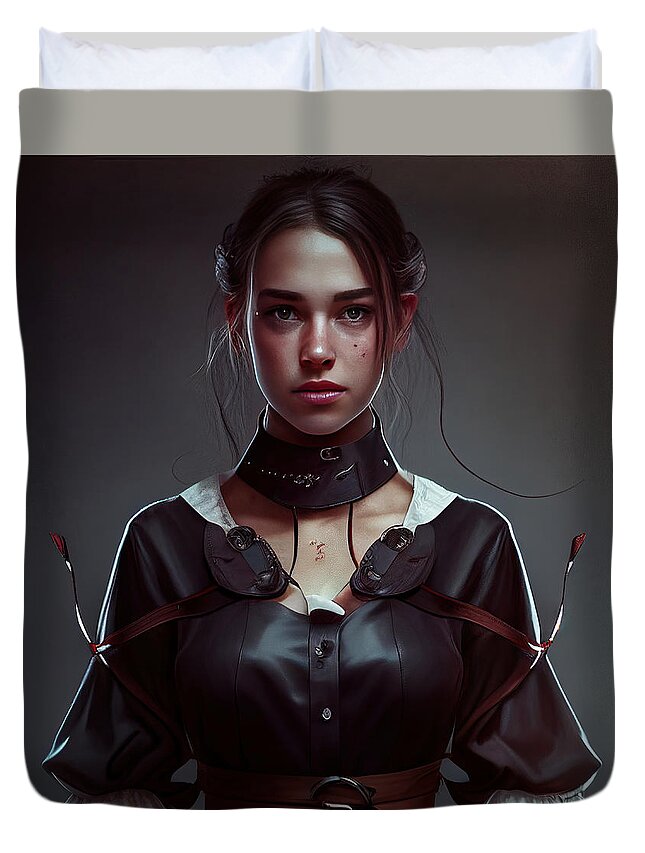 Beauty Duvet Cover featuring the digital art Beauty in Leather No.11 by My Head Cinema