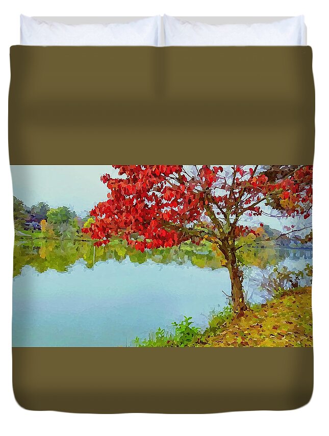 Water Duvet Cover featuring the photograph Beaver Lake Autumn Dreams by Allen Nice-Webb