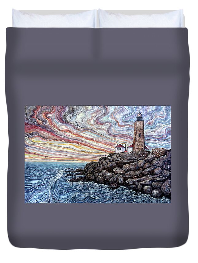 Beavertail Lighthouse Duvet Cover featuring the painting Beavertail Light Jamestown by Matthew D J G Stuart