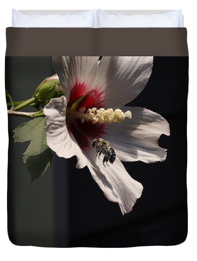 Nature Duvet Cover featuring the digital art Bee pollen collector by Kathleen Illes