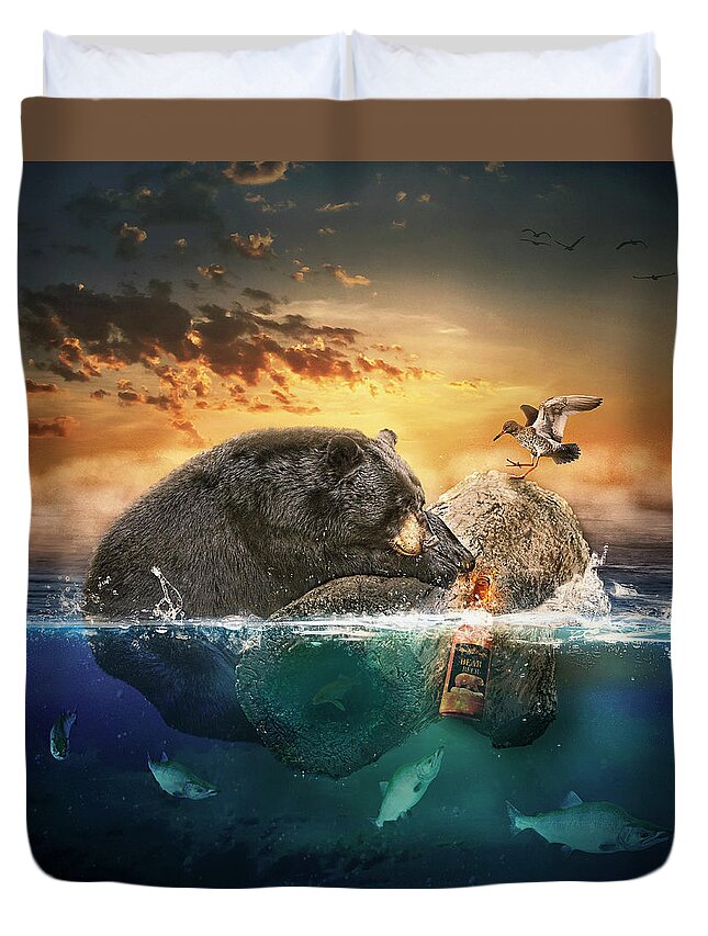Black Bear Duvet Cover featuring the digital art Beer Bear by Maggy Pease