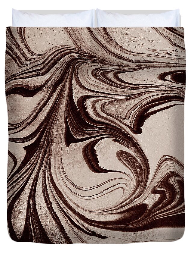 Beige Duvet Cover featuring the painting Beige Brown Agate And Marble Watercolor Stone Collection VIII by Irina Sztukowski