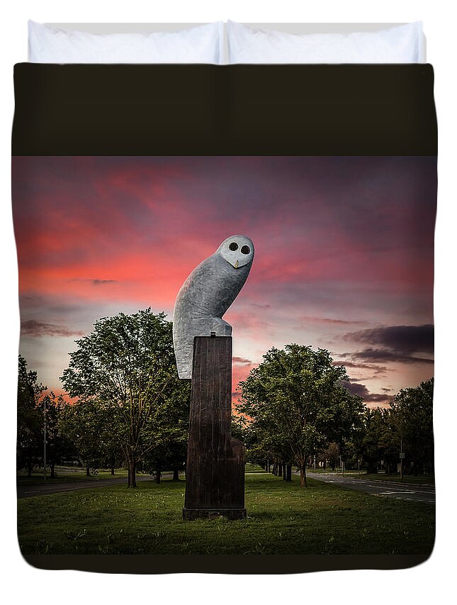 Owl Duvet Cover featuring the photograph Belconnen Owl by Ari Rex