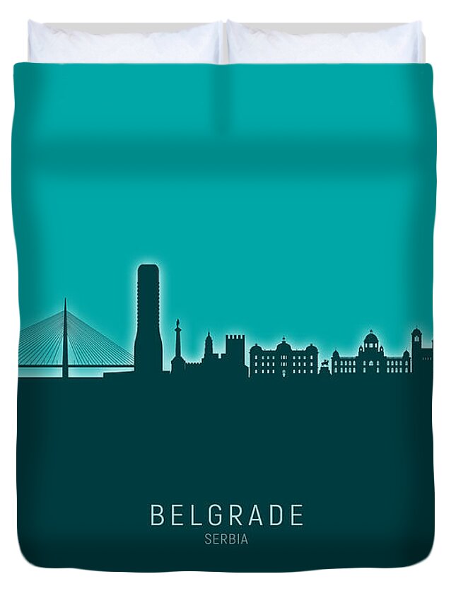 Belgrade Duvet Cover featuring the digital art Belgrade Serbia Skyline #27 by Michael Tompsett