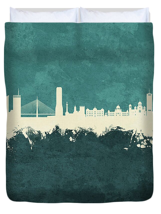 Belgrade Duvet Cover featuring the digital art Belgrade Serbia Skyline #41 by Michael Tompsett