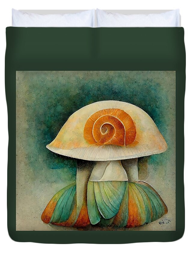 Mushroom Duvet Cover featuring the digital art Bell Bottomed Shroom by Vicki Noble