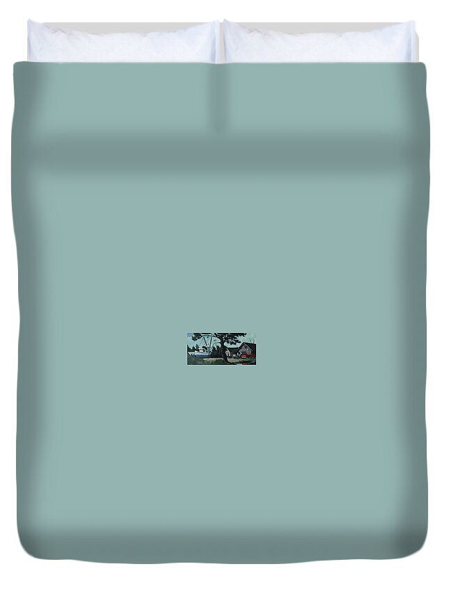 Edisto Duvet Cover featuring the painting Bell Buoy Seafood Edisto Island by Blue Sky