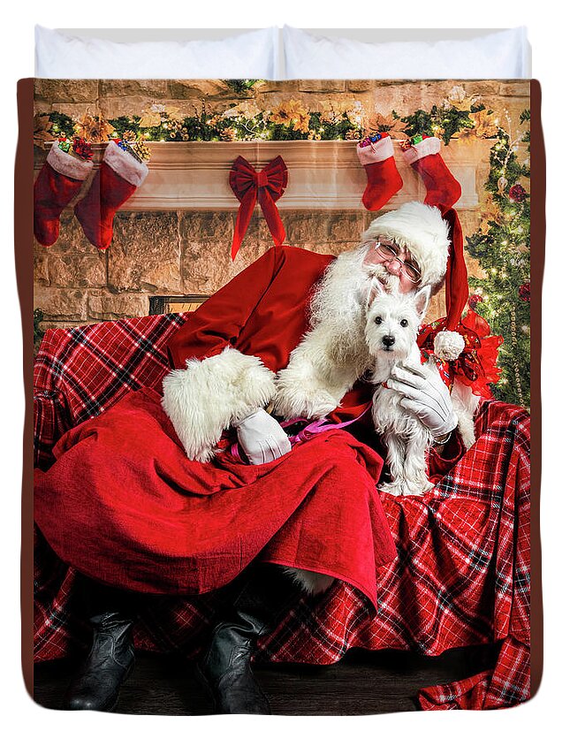 Bella Rose Duvet Cover featuring the photograph Bella Rose with Santa 2 by Christopher Holmes
