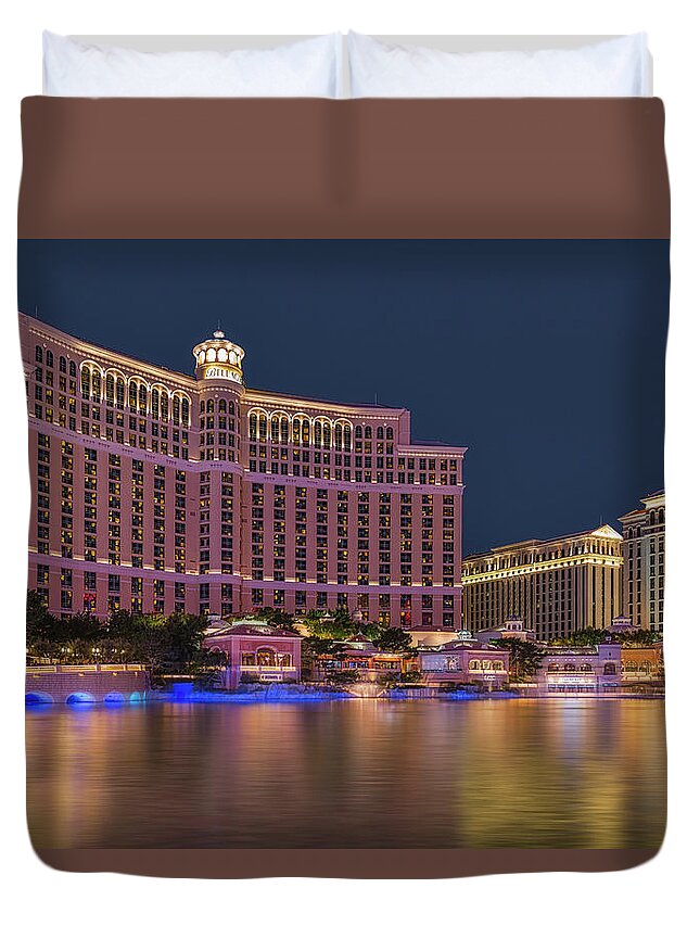 Bellagio Hotel Duvet Cover featuring the photograph Bellagio and Caesars Hotel by Susan Candelario