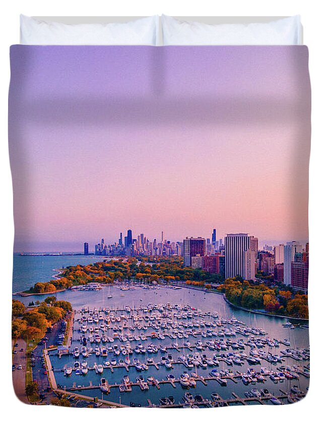 Chicago Duvet Cover featuring the photograph Belmont Harbor - Fall by Bobby K