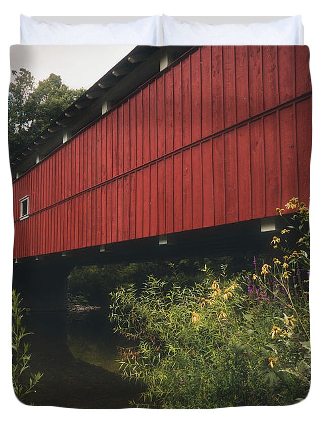 Schlichers Duvet Cover featuring the photograph Below Schlichers Covered Bridge by Jason Fink