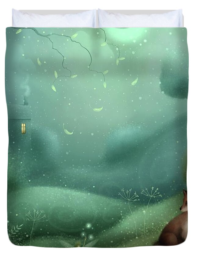 Landscape Duvet Cover featuring the painting Beneath A Fairy Moon by Joe Gilronan