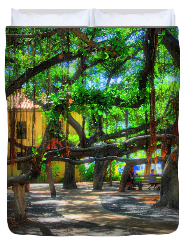 Hawaii Duvet Cover featuring the photograph Beneath the Banyan Tree by DJ Florek