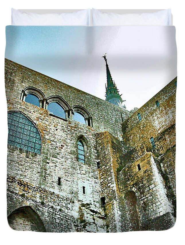 Mont Saint Michel Duvet Cover featuring the photograph Beneath the Wings of Saint Michel by Susan Maxwell Schmidt