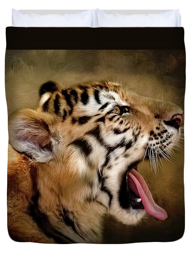 Tiger Duvet Cover featuring the digital art Bengal Tiger by Maggy Pease