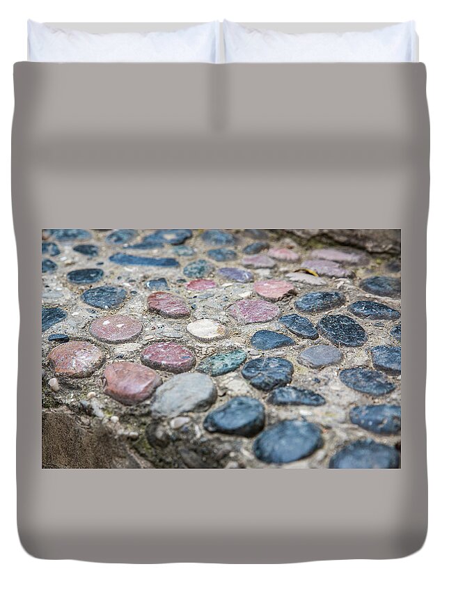Wall Art Duvet Cover featuring the photograph Berat Pebbles by Ari Rex