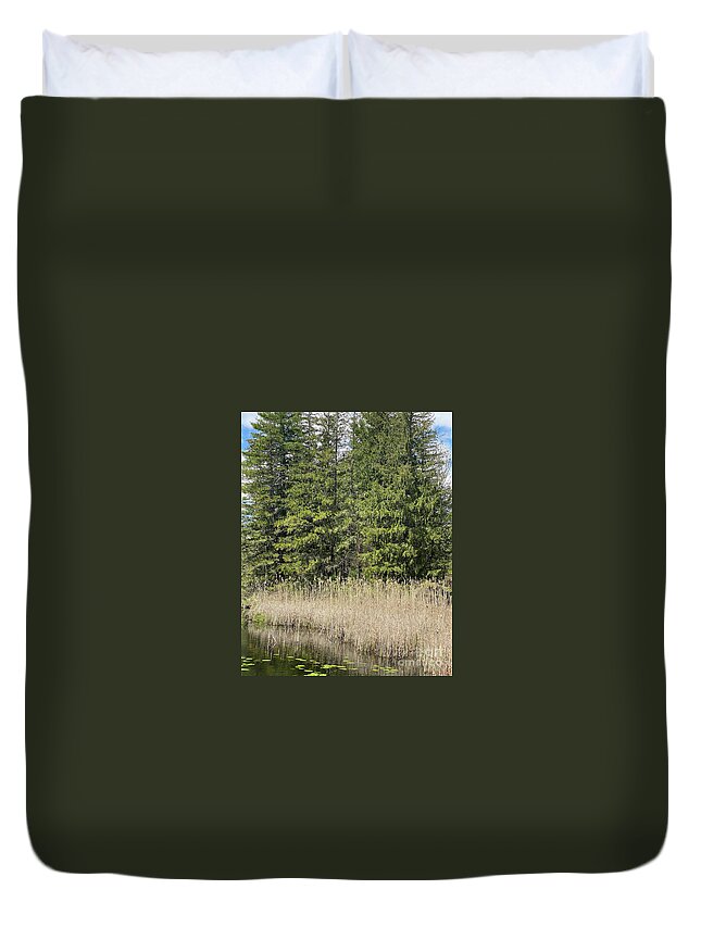 Berkshires Duvet Cover featuring the photograph Berkshires Pond Grass by Shany Porras Art
